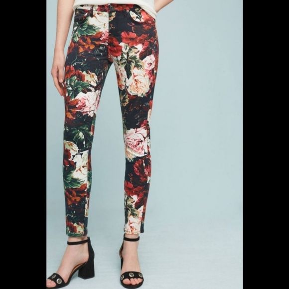 7 For All Mankind Red Pink Floral Skinny Jeans - Picture 11 of 12